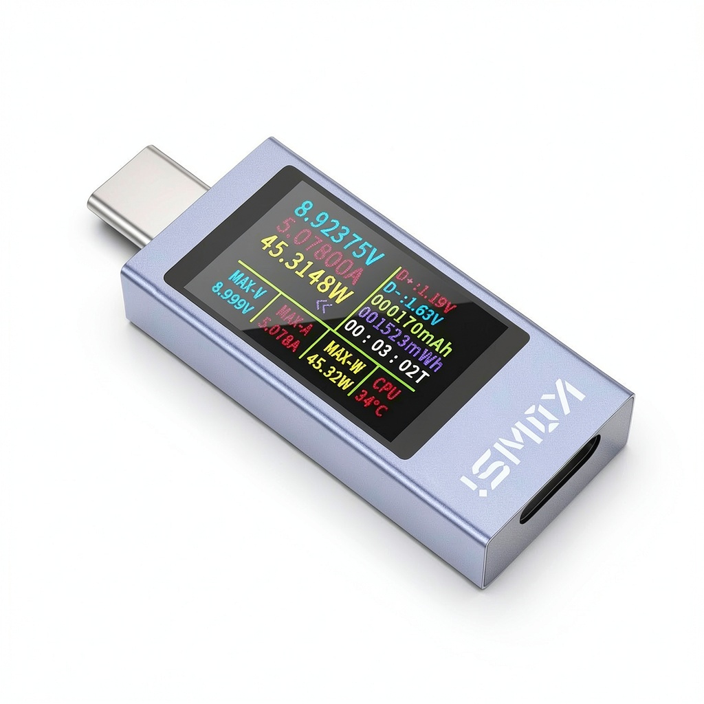 Installing YOJOCK USB C Tester Grey-blue Type C on a wooden desk