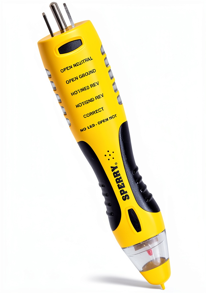 SPERRY VD7504GFI tester being used on a wall outlet