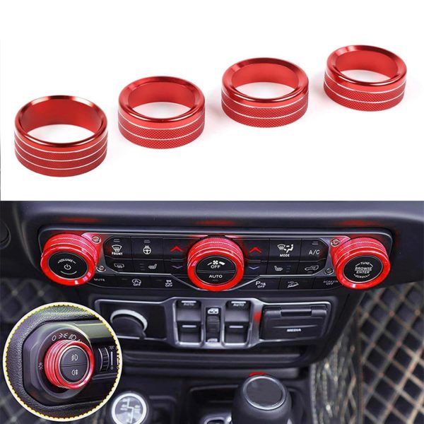 Jeep AC Knob Cover AuTK Aluminum Trim Red-1