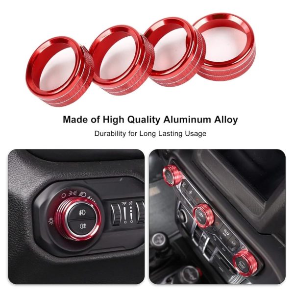 Jeep AC Knob Cover AuTK Aluminum Trim Red-6