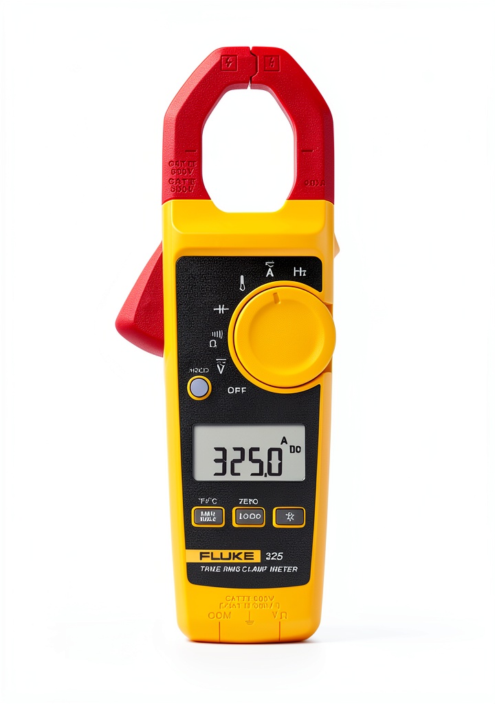 Fluke 325 clamp meter being used on an industrial control panel